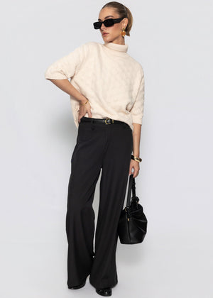 High Waist Hose mit weitem Bein - schwarz