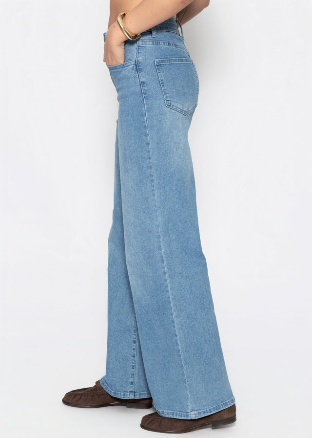 High Waist Jeans mit weitem Bein - hellblau