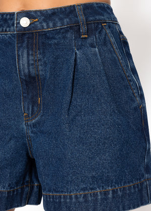High Waist Jeans Shorts - dunkelblau