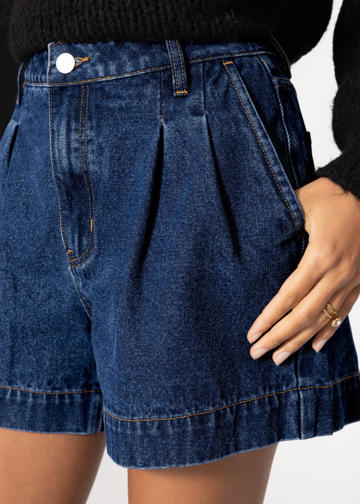 High Waist Jeans Shorts - dunkelblau