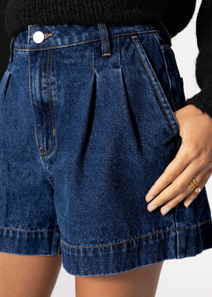 High Waist Jeans Shorts - dunkelblau