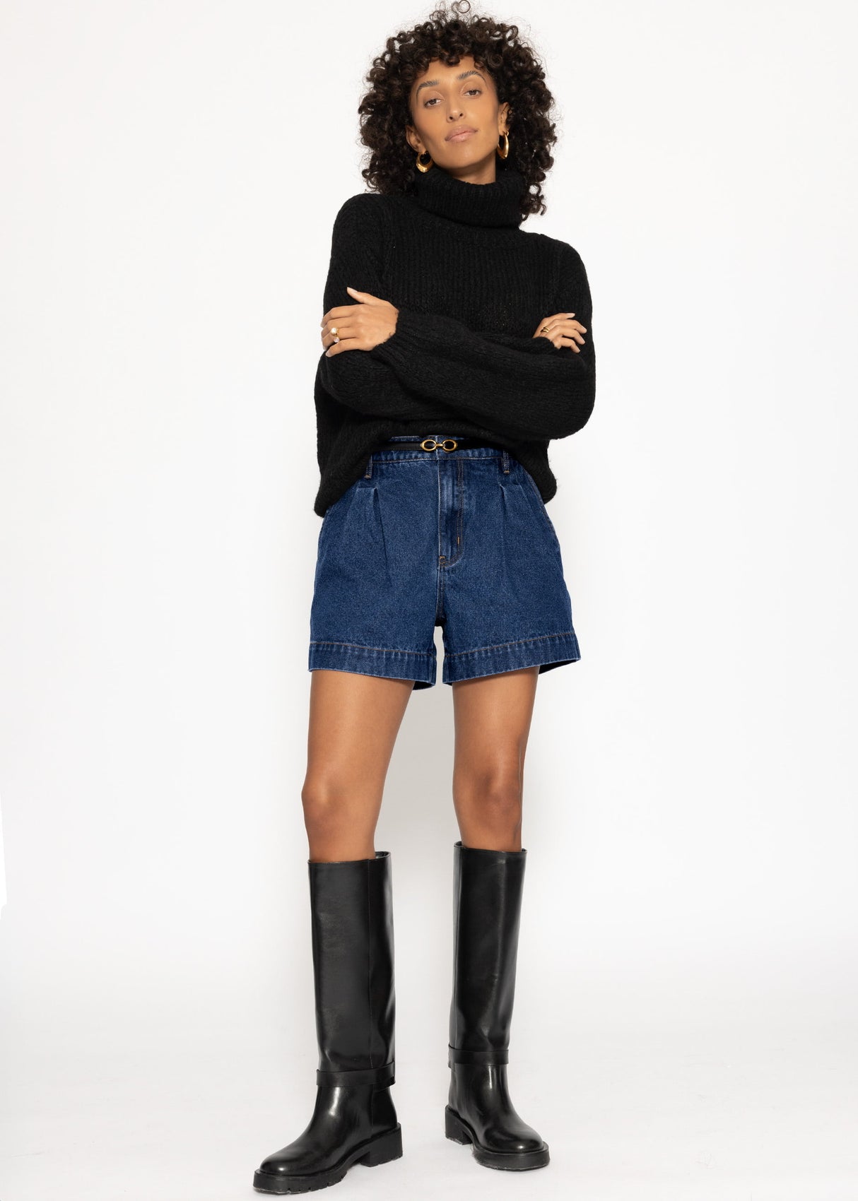 High Waist Jeans Shorts - dunkelblau
