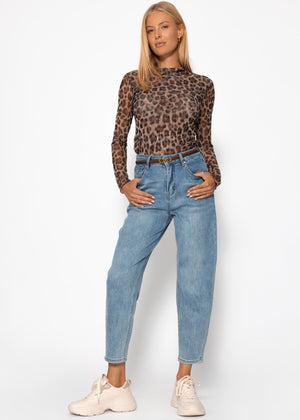 High-waisted carrot-cut jeans - blue