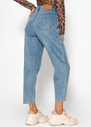 High-waisted carrot-cut jeans - blue