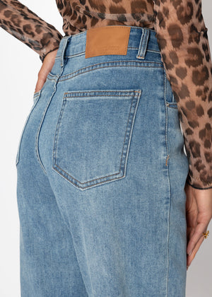 High-waisted carrot-cut jeans - blue