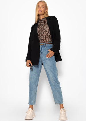 High-waisted carrot-cut jeans - blue