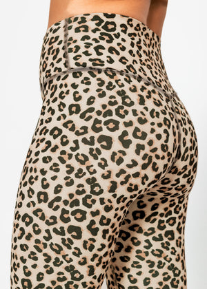 High-waisted sports leggings with leopard print - beige