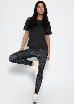 High Waist Sportleggings mit Leo-Print - grau