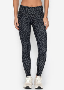 High Waist Sportleggings mit Leo-Print - grau