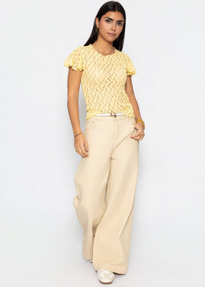Highwaist Baumwoll-Hose mit weitem Bein - beige