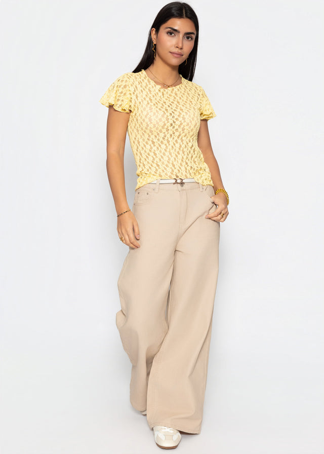 High-waisted cotton trousers with wide legs - beige