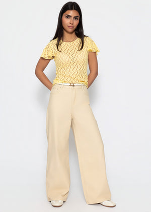 Highwaist Baumwoll-Hose mit weitem Bein - beige