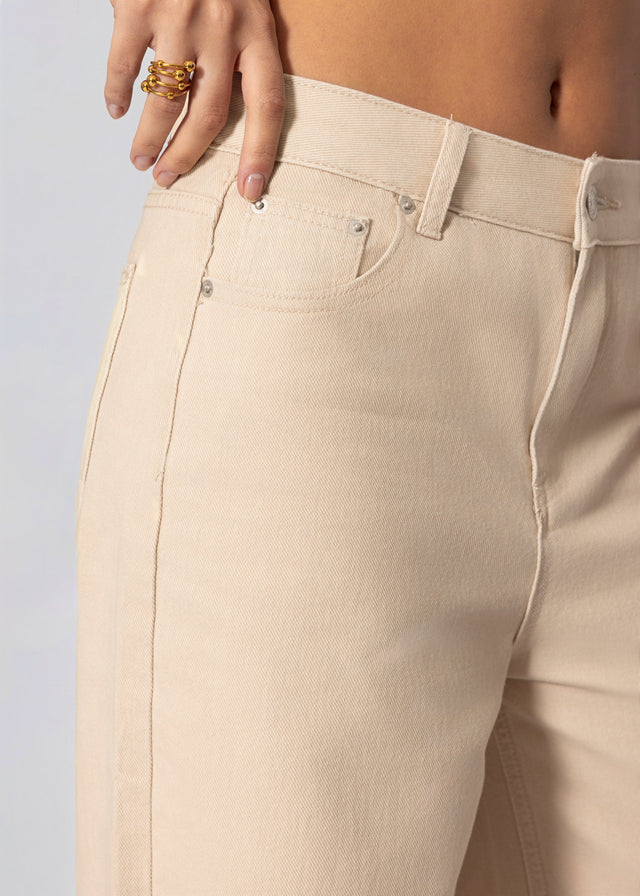 High-waisted cotton trousers with wide legs - beige