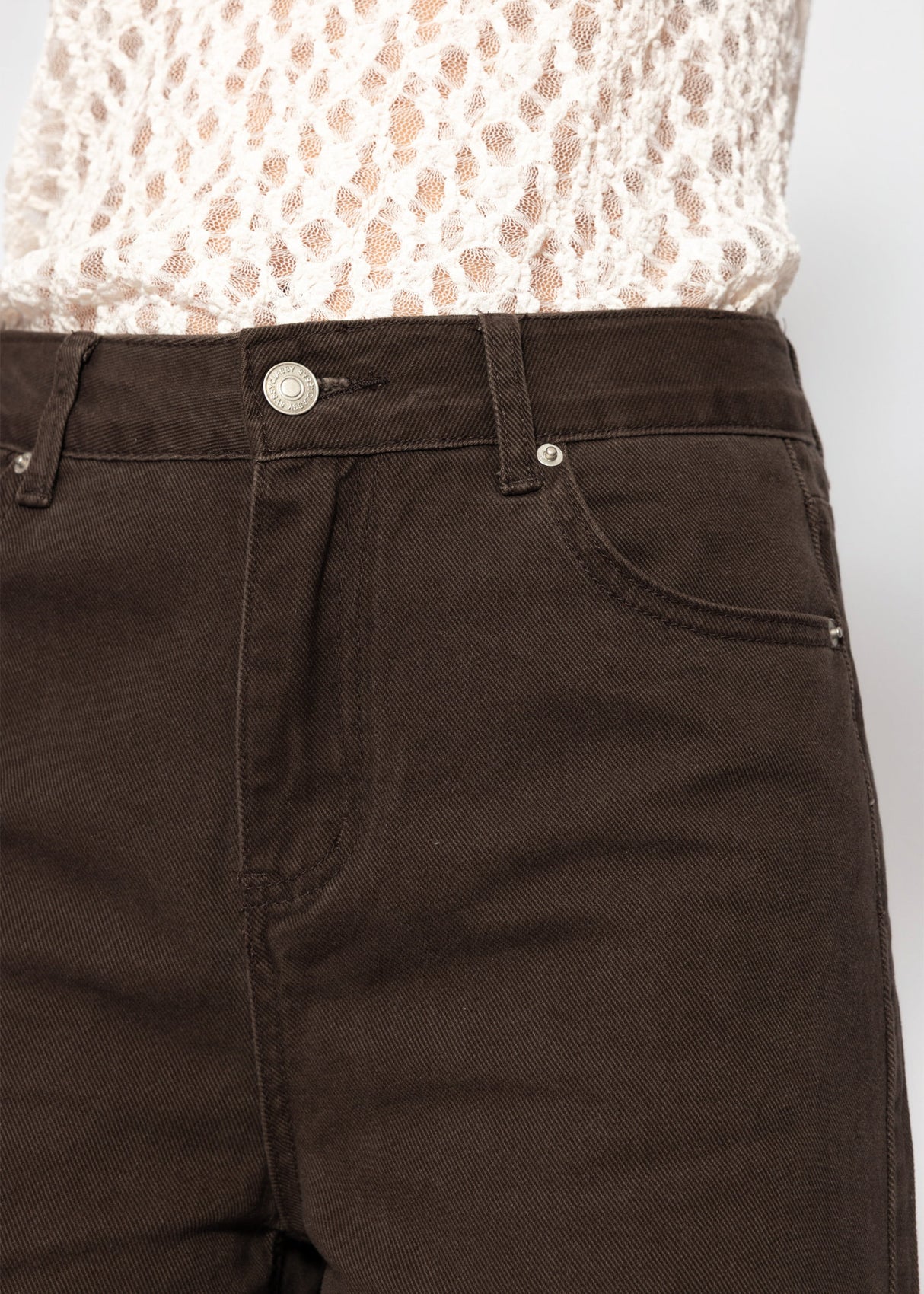 Highwaist Baumwoll-Hose mit weitem Bein - braun
