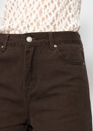 Highwaist Baumwoll-Hose mit weitem Bein - braun