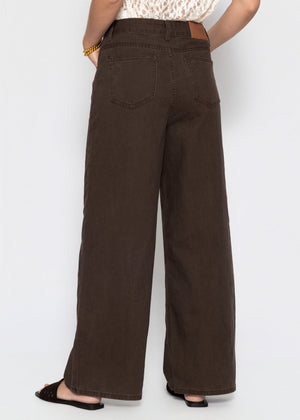 Highwaist Baumwoll-Hose mit weitem Bein - braun