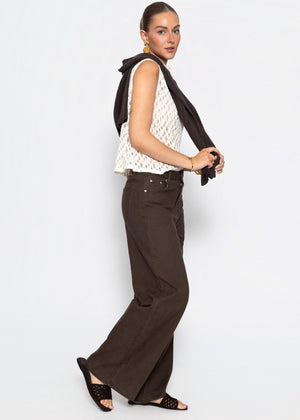 Highwaist Baumwoll-Hose mit weitem Bein - braun