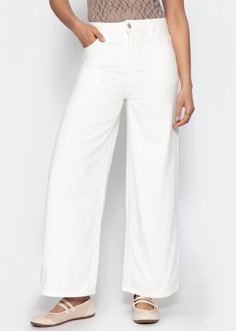 Highwaist Baumwoll-Hose mit weitem Bein - offwhite von SASSYCLASSY
