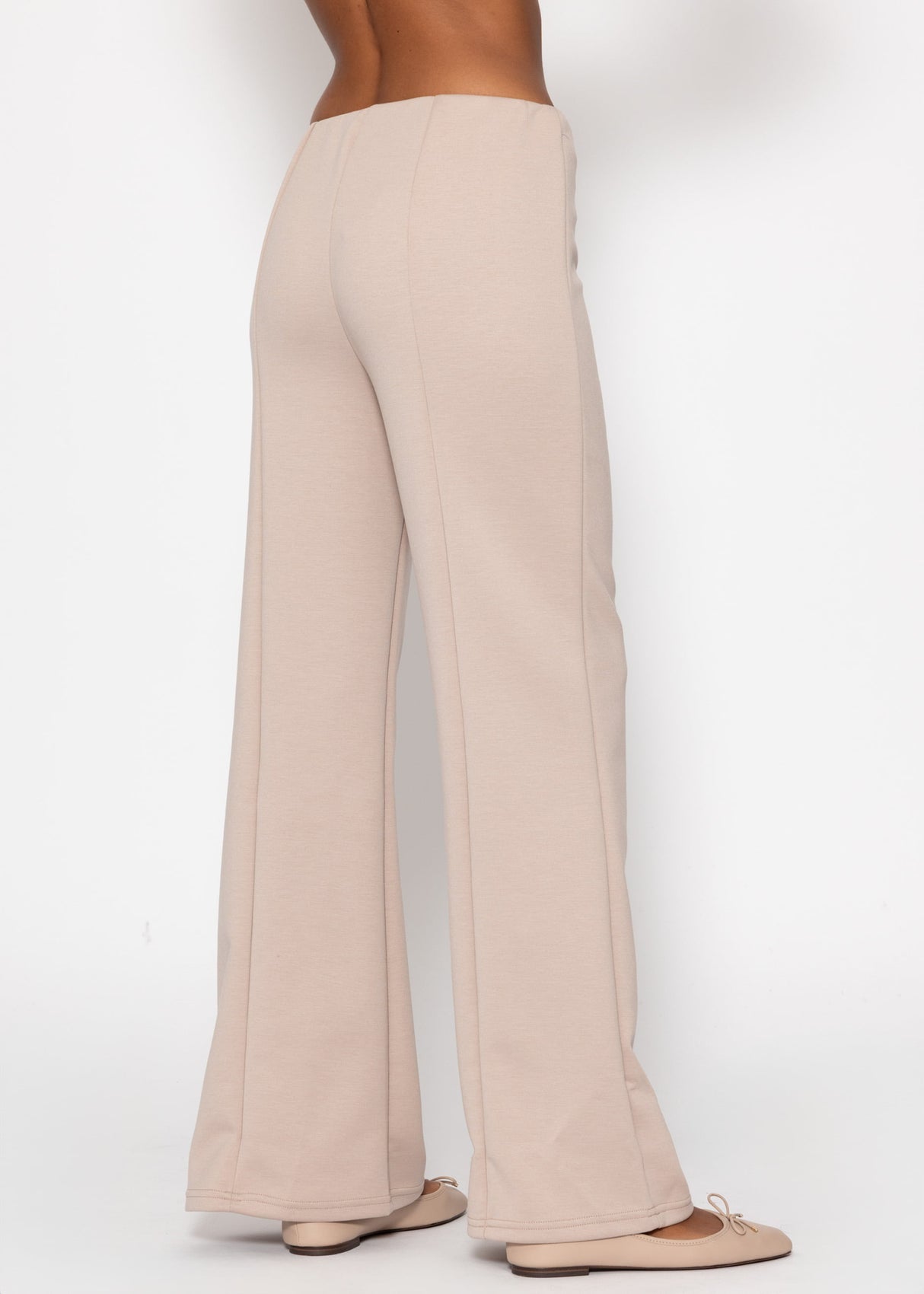 Highwaist pants with straight leg and decorative stitching - beige