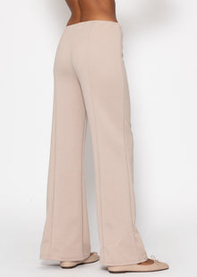 Highwaist pants with straight leg and decorative stitching - beige