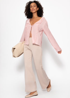 Highwaist pants with straight leg and decorative stitching - beige