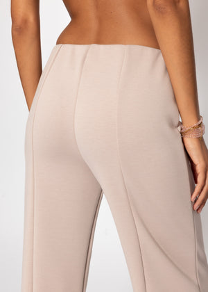 Highwaist pants with straight leg and decorative stitching - beige