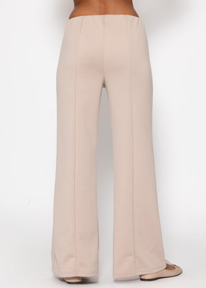 Highwaist pants with straight leg and decorative stitching - beige