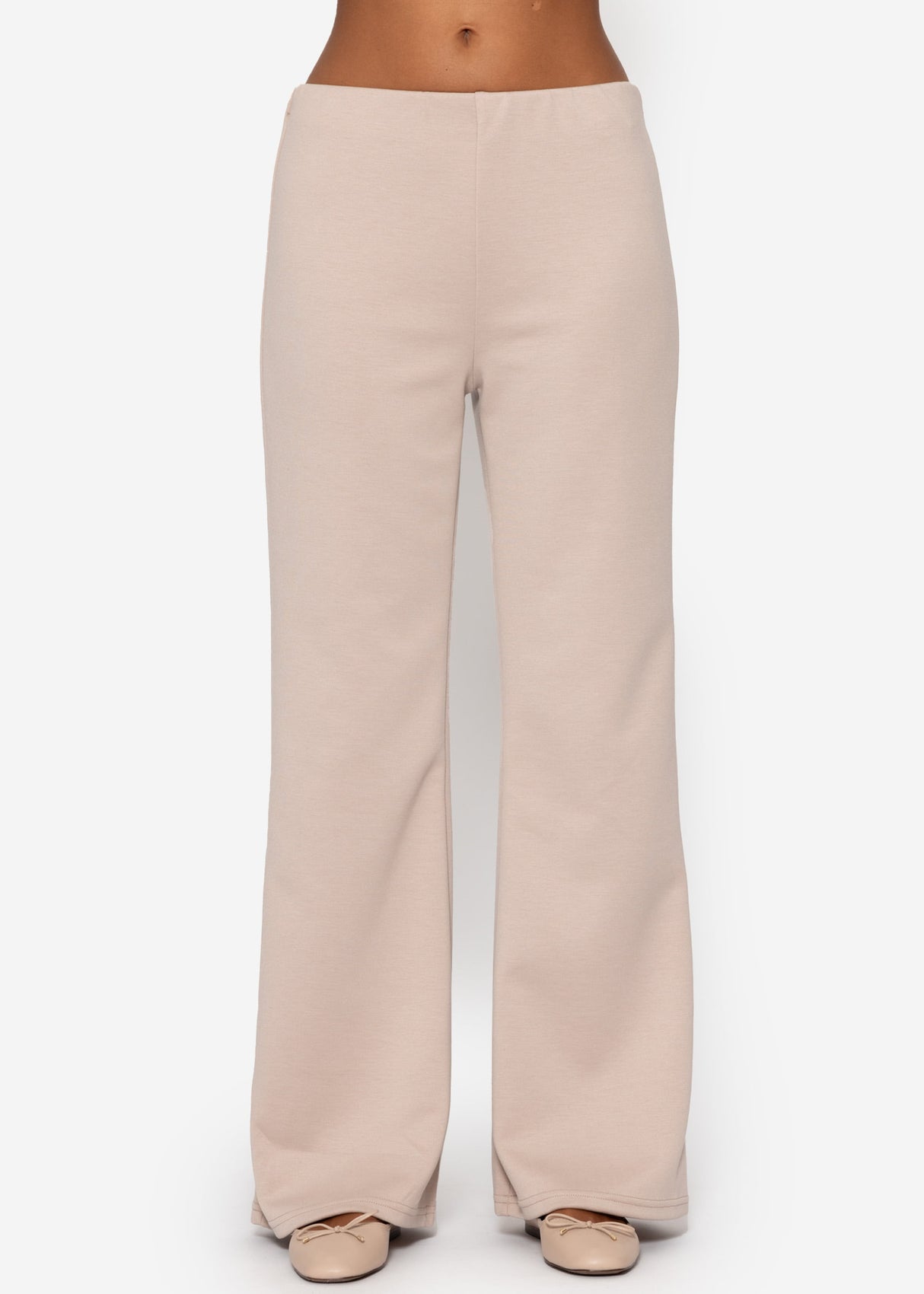 Highwaist pants with straight leg and decorative stitching - beige