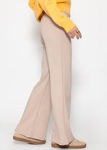 Highwaist Hose mit geradem Bein und Ziernaht - beige
