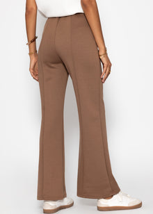 Highwaist pants with straight leg and decorative stitching - brown