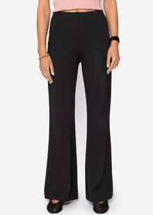 High-waisted straight-leg trousers with decorative seam - black