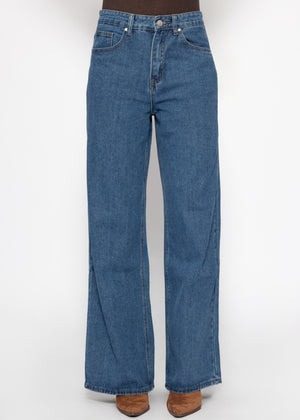 Highwaist Jeans mit diagonalem Reißverschluss - blau