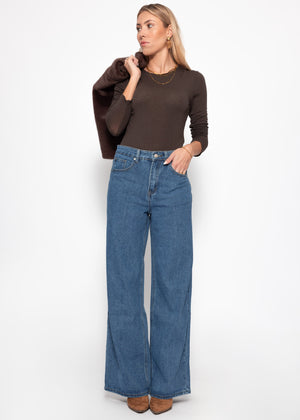 Highwaist Jeans mit diagonalem Reißverschluss - blau