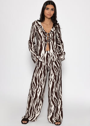 Hose in Viskose mit Zebra-Print - braun