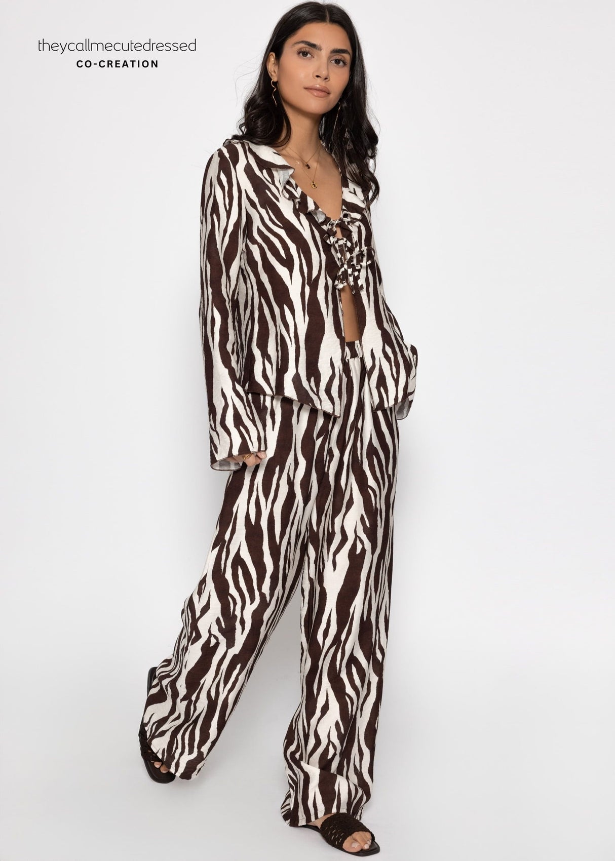 Hose in Viskose mit Zebra-Print - braun