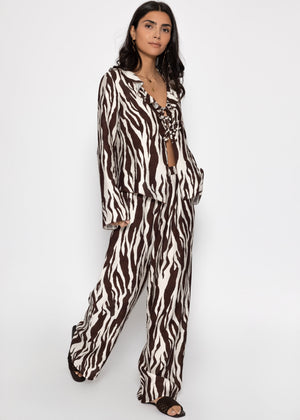 Hose in Viskose mit Zebra-Print - braun
