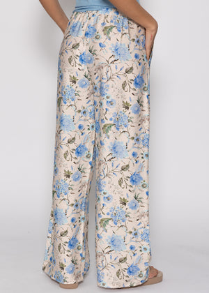Pants with floral print - beige-blue