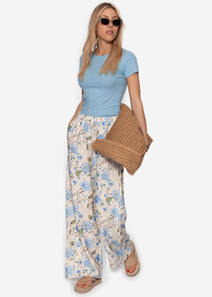 Pants with floral print - beige-blue