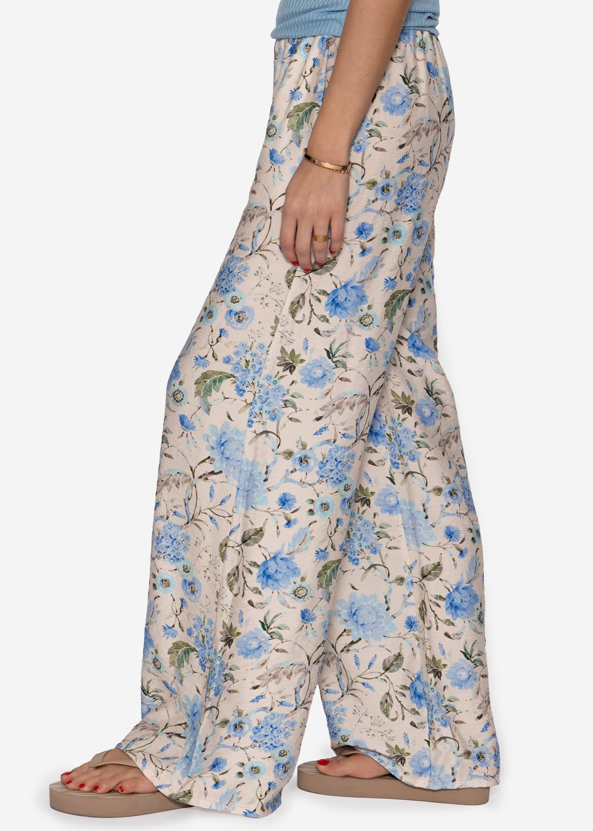 Pants with floral print - beige-blue