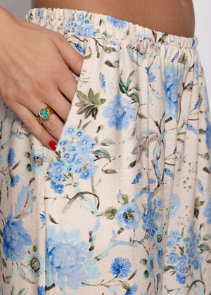 Pants with floral print - beige-blue