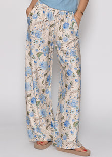 Pants with floral print - beige-blue