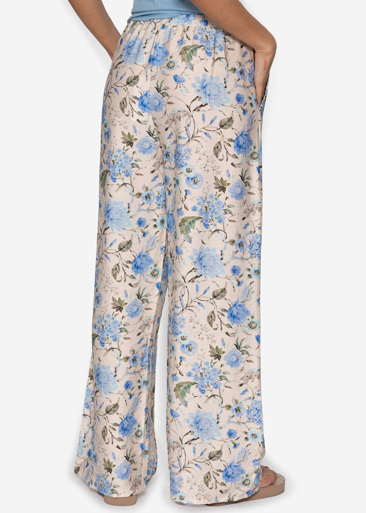 Pants with floral print - beige-blue