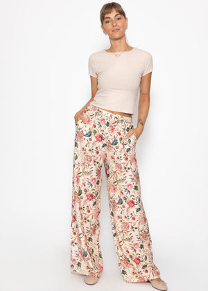 Hose mit Blümchendruck - beige