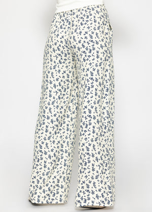 Hose mit weitem Bein und floralem Print - offwhite