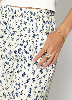 Hose mit weitem Bein und floralem Print - offwhite