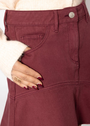 Jeans Rock with Volant - Burgundy