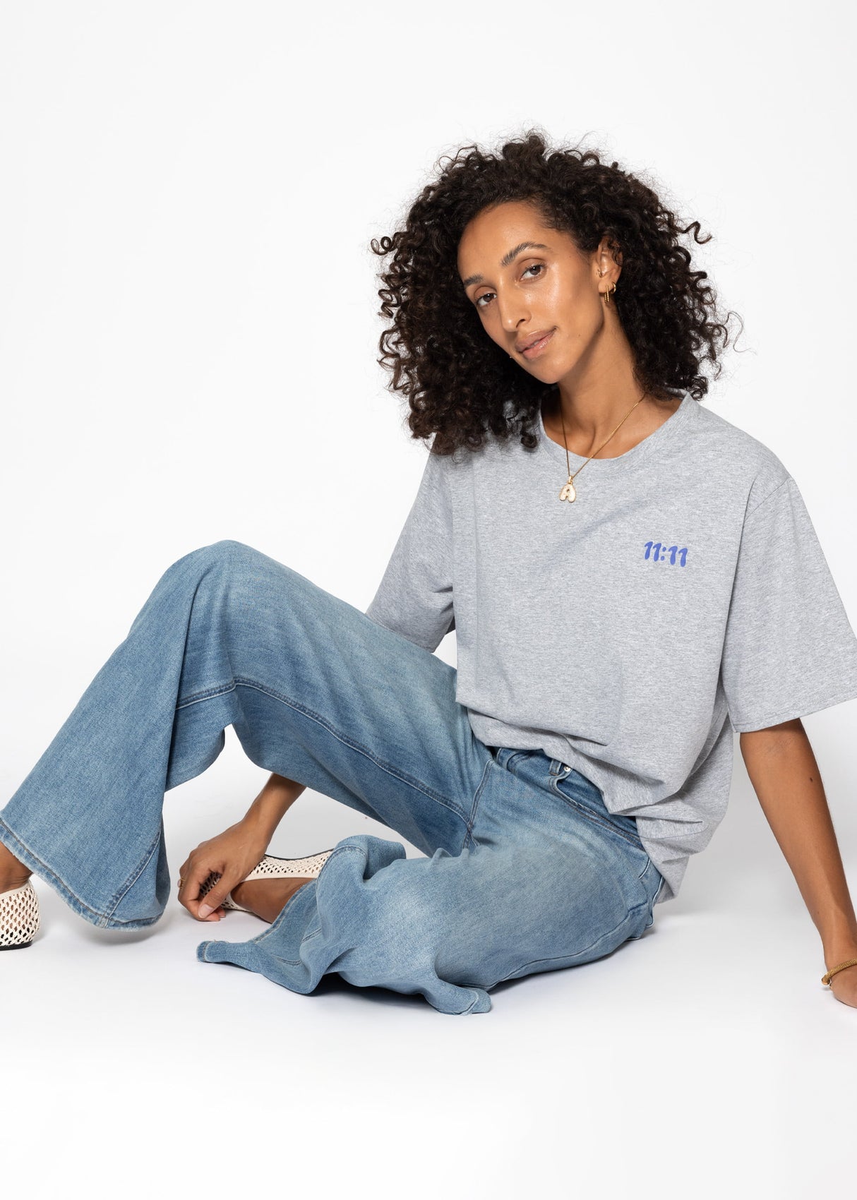 Jeans mit weitem Bein - blau