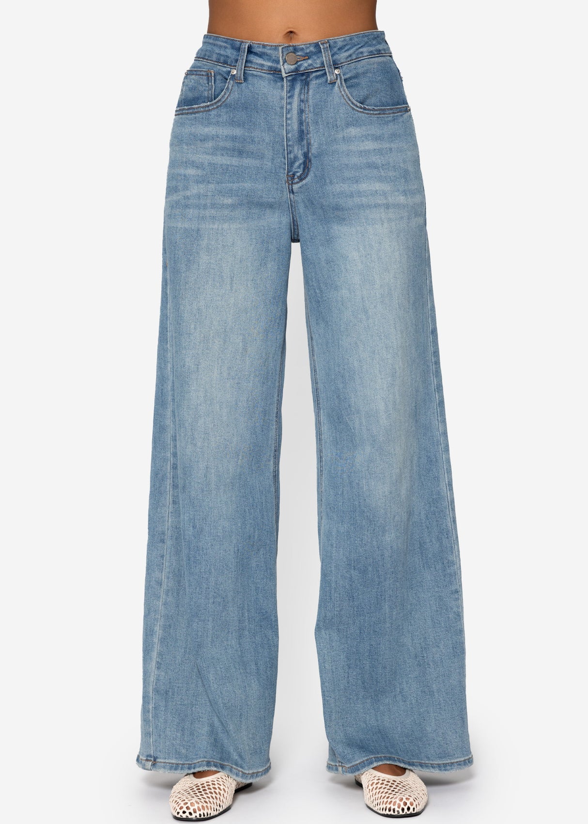 Jeans mit weitem Bein - blau
