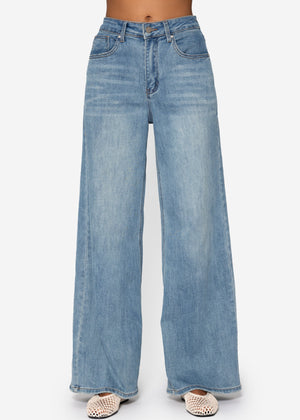 Jeans mit weitem Bein - blau