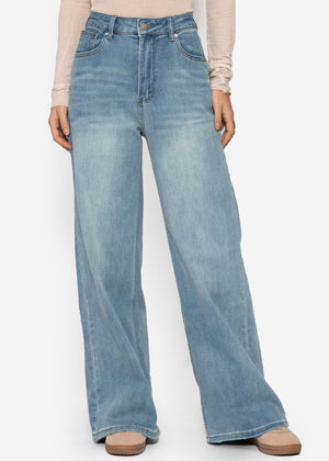 Jeans mit weitem Bein - blau
